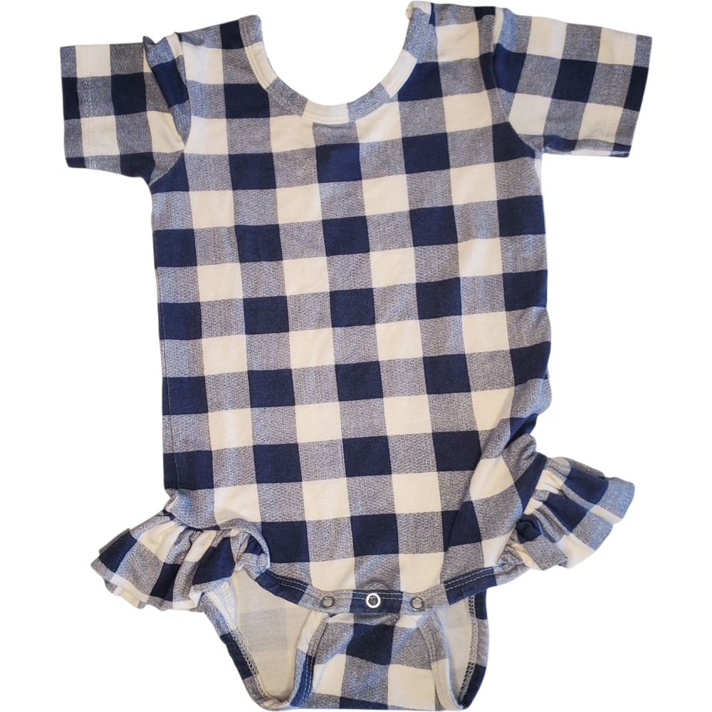 kate quinn Navy and White Gingham Ruffle Baby Bodysuit